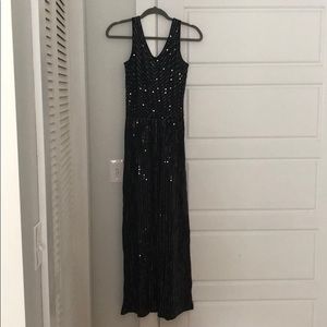 Garnet Hill black sequin maxi dress.